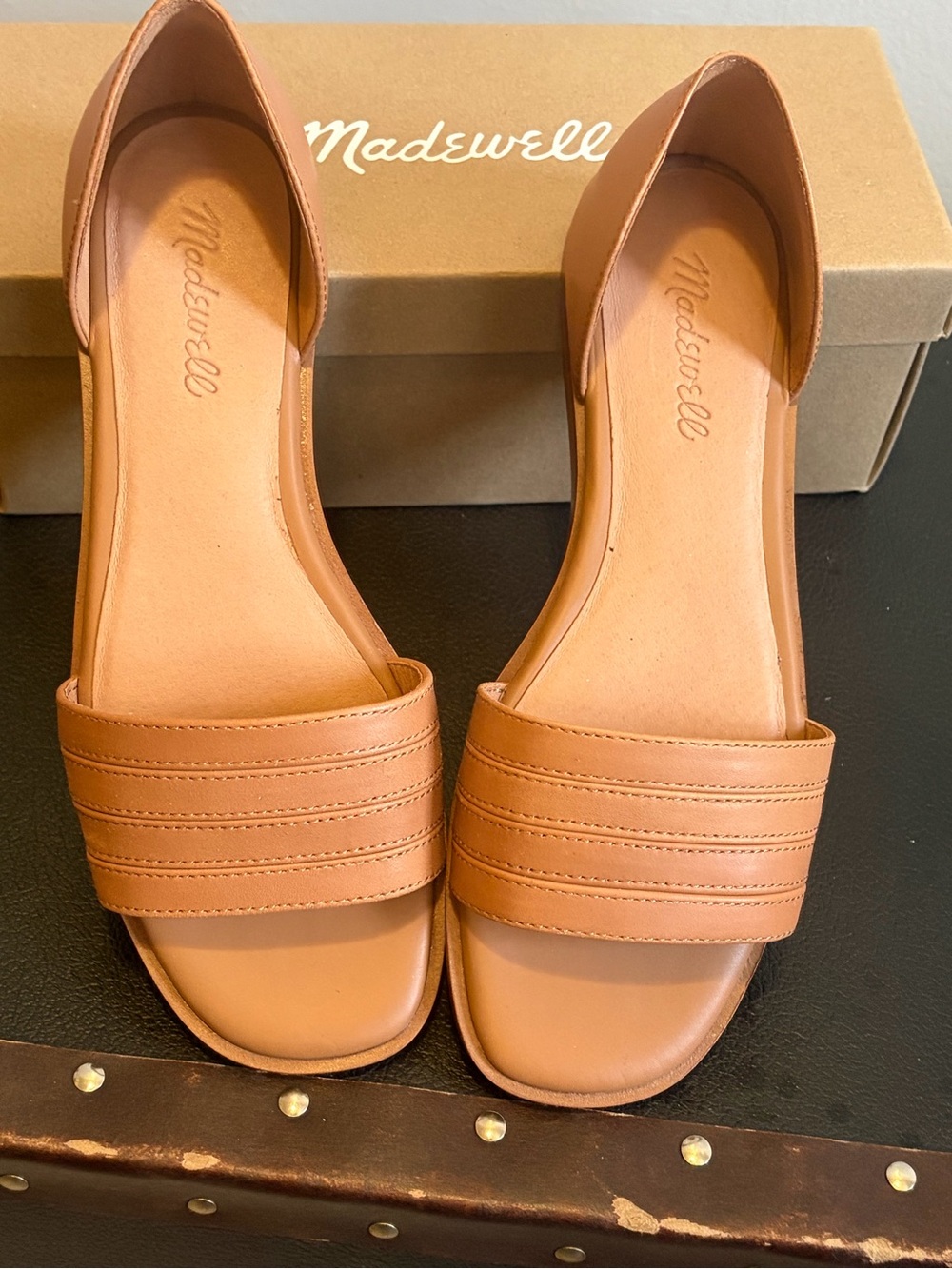 Madewell Tan Leather D'Orsay Flat Sandals